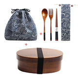 HULIANFU Wooden Lunch Box Picnic  Japanese Bento Box for School Kids Dinnerware Set with Bag&amp;Spoon Fork Chopsticks Round Square Lunch Box