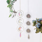 HULIANFU Metallic Hoop Moon Suncatcher Ornament Wind Chimes Crystal Prisms Hanging Rainbow Chaser Window Curtains Pendant Home Decor Gift
