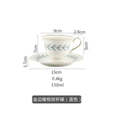 HULIANFU Korean Green Leaf Dinner Plate Soup Bowl Coffee Cup Saucer Set Ins Beautiful Dessert Salad Ceramic Plate for Food Crockery