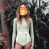 Long Sleeve Print Floral New One Piece Swimsuit Swimwear Women Bathing Suit Backless Swimsuit Vintage Surfing Swim Suit