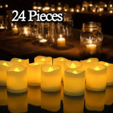 HULIANFU Pack of 12/24 Flickering Remote Control Candles Warm White/Yellow Electric Flameless Tealights For Valentine  Day Decoration