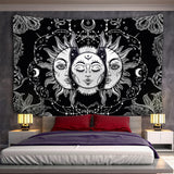 HULIANFU Mandala Tapestry White Black Sun And Moon Tapestry Wall Hanging Tarot Hippie Wall Rugs Dorm Decor Blanket