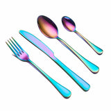 HULIANFU Spklifey Black Dinnerware Set Cutlery Stainless Steel Black Cutlery Set Rainbow Dinner Tableware Wedding Silverware Set