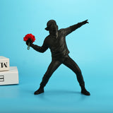 HULIANFU Resin Statues Sculptures Banksy Flower Thrower Statue Bomber Home Decoration Accessories Modern Ornaments Figurine Collectible