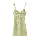 Hulianfu New Casual Chic Floral Print Sling Mini Dress Women Holiday Bow V-neck Dress Summer Sexy Backless Ladies Dresses