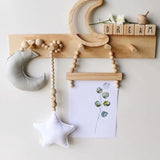 HULIANFU Nordic Boho Room Decor Double Star Moon Wooden Beads Cotton Hanging Wall Decoration Kawaii Kids Baby Bedroom Living Room Decor