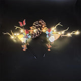 HULIANFU 2023 Luminous Elk Antler Headband Christmas Concert Forest Branch Deer Ear Headgear Hair Accessories Scenic Stage Show Photo Props