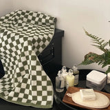 HULIANFU Luxurious Towels Plaid Retro Checkerboard Cotton Bathrobe Women Robe Soft Sleepwear Kimono Warm Bath Robes Coat Towel Homewear