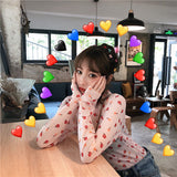 Hulianfu Angel Print Sheer Blue Black Mesh Long Sleeve Blouse Shirts Women Spring Summer Pullovers Elegant Sexy See Through Tops