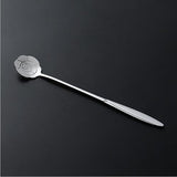 HULIANFU Tea Coffee Mixing Spoon Gold Spoon Long Handle Dessert Stainless Steel Vintage Teaspoons Drink Tableware Flowers Design 1PCS