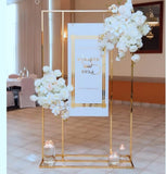 HULIANFU Wedding Arch Square Backdrop balloon Stand Background Shiny Metal Gold Plating Outdoor Artificial Flower Door Shelf Frame