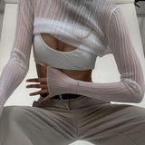 Hulianfu Fall Elegant See Through Long Sleeve Mock Neck Women Tops Fashion Streetwear Sexy T-Shirts Tees Slim Clothes