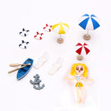 HULIANFU Ocean Beach Style Miniatures Artificial Sunshade Umbella Chair Anchor Micro Landscape For Garden Pastoral DIY Accessories Decor