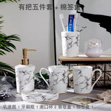 HULIANFU Wedding Set Marble Texture Ceramic Bathroom Accessories Set  Bathroom Kit Toothbrush Holder Soap Dispenser Bathroom Tray So