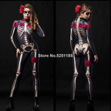 HULIANFU Women Cosplay Skeleton Rose Sexy Bodysuit Halloween Devil Ghost Specter Jumpsuit Romper Party Carnival Performance Scary Costume