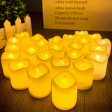 HULIANFU Pack of 12/24 Flickering Remote Control Candles Warm White/Yellow Electric Flameless Tealights For Valentine  Day Decoration