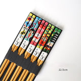 HULIANFU Reusable 5 Pair Set Handmade Bamboo Japanese Natural Wood Chopsticks Sushi Food Cat Flower Multi color Wooden Chop sticks