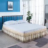 HULIANFU Top Selling Delicate Double Layers Luxury Stereoscopic Embroidered Flowers Lace Ruffle Bed Skirts with Strong Elastic Bed Cover