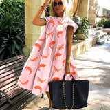 hulianfu Women Casual Vintage Petal Short Sleeve Dress Summer Loose Daisy Floral Print Beach Dress Elegant O Neck Party Dress Vestido