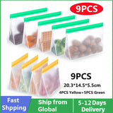 HULIANFU Reusable PEVA Food Bag Freezer Stand Up Food Storage Bag Silicone Bag Leakproof Top Kitchen Organizer Fresh Shut Bags BPA Free