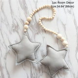 HULIANFU Nordic Boho Room Decor Double Star Moon Wooden Beads Cotton Hanging Wall Decoration Kawaii Kids Baby Bedroom Living Room Decor