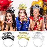 HULIANFU 3pcs Happy New Year Headband Glitter Gold Silver Hairbands Photo Props For New Year Eve Christmas Party Hair Hoop Accessories