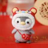 HULIANFU Unfinished Felt Kit  New Latest Funny Festive Christmas New Year Penguin Wool Needle Felt Kit Package DIY Handmade Doll Toy