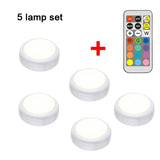 HULIANFU RGB Puck LED Light Remote Control Night Lamp Battery Powered Dimmable Multicolor Lamp for Kitchen Under Cabinet Closet Stairs