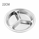 HULIANFU Stainless Steel Dinner Plate 3 Sections Round Divided Dish Children Fruit Snack Tray Baby Bowls Kitchen Tableware Dia 22/24/26cm