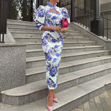 hulianfu Autumn Women Fashion Sexy Slim Stand Collar Long Sleeve Lace Up Printed Simple Temperament Dress