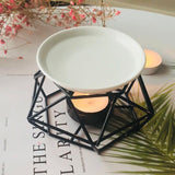 HULIANFU Metal Aromatic Oil Burner Geometric Ceramic Essential Oil Tealight Candle Holder Wax Melt Warmer Aroma Diffuser Lamp