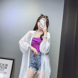 Hulianfu Women Blouse Sun Protection Fashion Long Lantern Sleeve Outerwear Sheer All-match Thin Beach Street Comfort Korean Style Leisure