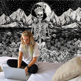 HULIANFU Simple Skull printing big wall mounted cheap hippie wall hanging bohemian wall tapestry mandala wall art decoration