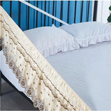 HULIANFU Top Selling Delicate Double Layers Luxury Stereoscopic Embroidered Flowers Lace Ruffle Bed Skirts with Strong Elastic Bed Cover