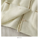 New Mink Cashmere Loose Sweater Cardigan Jacket Women Autumn and Winter Short Bright Silk Stripe Thickened Knitted Top Coat