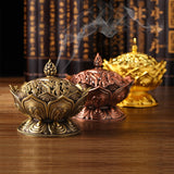 HULIANFU Lotus Flower Incense Burner Buddhism Buddha Holder Brass Mini Censer Incense Metal Craft Home Decoration