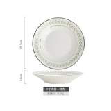 HULIANFU Korean Green Leaf Dinner Plate Soup Bowl Coffee Cup Saucer Set Ins Beautiful Dessert Salad Ceramic Plate for Food Crockery
