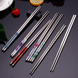 HULIANFU Stainless Steel Chopsticks Tableware Portable Reusable Blue Porcelain Patters Food Sticks Chopsticks Kitchen Dishes for Sushi