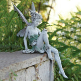 HULIANFU Tudor And Turek Resin Sitting Fairy Statue Garden Ornament Porch Sculpture Yard Craft Landscaping for Home Garden Decoration