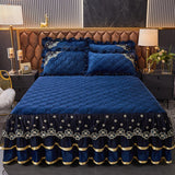 HULIANFU Luxury Super Soft Crystal Velvet Fleece Lace Ruffles Quilted Bed Skirt Mattress Cover Bedspread Pillowcase Bedding Home Textiles