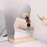 HULIANFU Makeup Mirror Ins Irregular Acrylic Decorative Mirror Wooden Base Cosmetic de maquillaje Beauty Tools Korean style