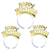 HULIANFU 2023 3pcs Happy New Year Headband Glitter Gold Silver Hairbands Photo Props For New Year Eve Christmas Party Hair Hoop Accessories