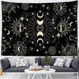 HULIANFU White Black Sun Moon Mandala Starry Sky Tapestry Wall Hanging Bohemian Gypsy Psychedelic Tapiz Witchcraft Astrology Tapestry