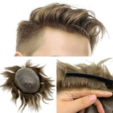 HULIANFU Invisible Knot Natural Hairline Men Toupee 100% Euro-Touch Human Hair Front Toupee