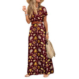 hulianfu Womens Long Dress Summer V-neck Boho Belted Maxi Dress Casual Sexy Party Dress Ladies Bohemian Beach Holiday Sundress