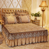 HULIANFU Velvet Warm Quilted Bedding Bed Skirt Pillowcases Home Textile Princess Thick Bedspread Lace Bedsheet Mattress Cover With Cotton
