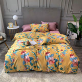 HULIANFU Svetanya Nordic Yellow Geometric Egyptian Cotton Satin Bedlinens Queen King Size Fitted Sheet Bedding Set Duvet Cover Set
