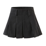 Hulianfu New Spring Summer Chic Vintage Preppy Style Striped High-Waist Pleated Mini Skirt Thin Hot Girl A-Line Skirt Women Fashion