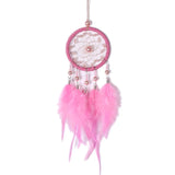 HULIANFU Mini Car Dream Catcher Beaded Natural Feathers Handcraft Chic Hanging Ornaments Mirror Room Bedroom Wall Decor