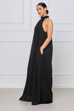 hulianfu Women  Sleeveless High Neck Fashion Sexy Solid Color Casual Chiffon Loose Temperament One-Piece Pants Jumpsuit